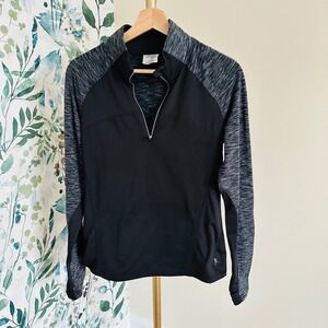 Danskin Now Womens Black Heather Gray Quarter Zip Pullover Athletic Top M